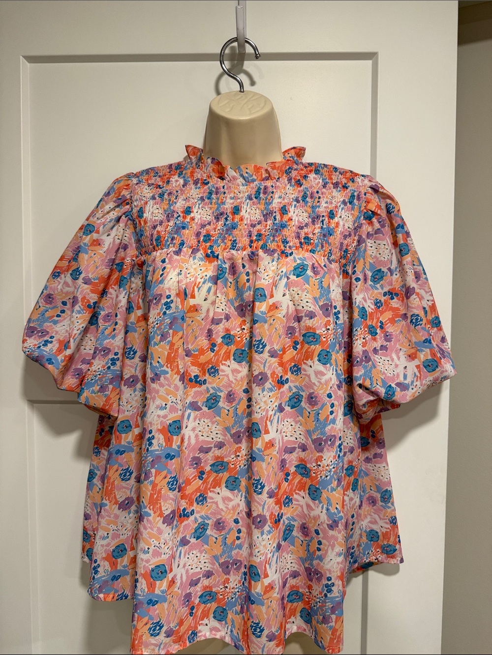 entro Pink Multi Floral Smocked Peplum Blouse